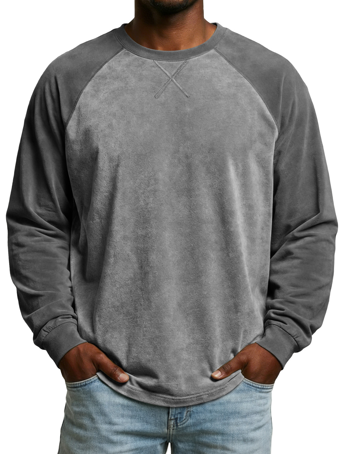 Men's Vintage Suede Patchwork Long-sleeved Casual T-shirt With Criss-cross Design