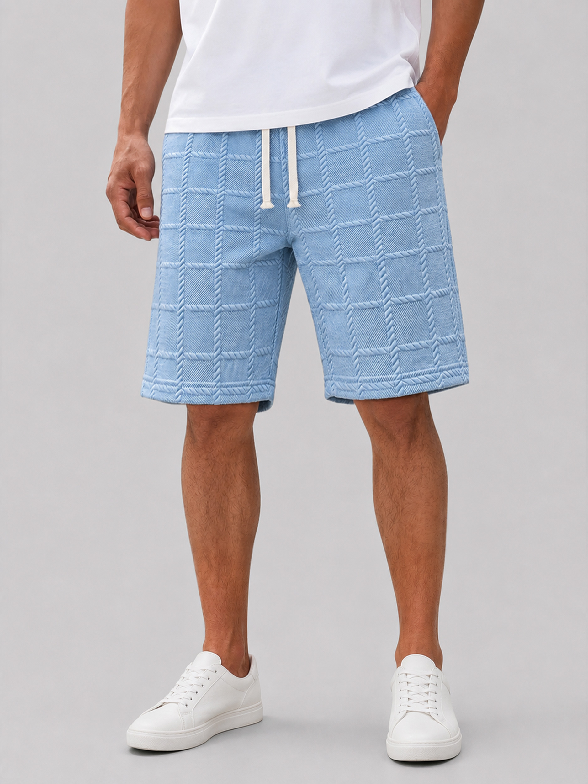 Men's Solid-Color Casual Shorts with Jacquard Texture and Embroidered Logo