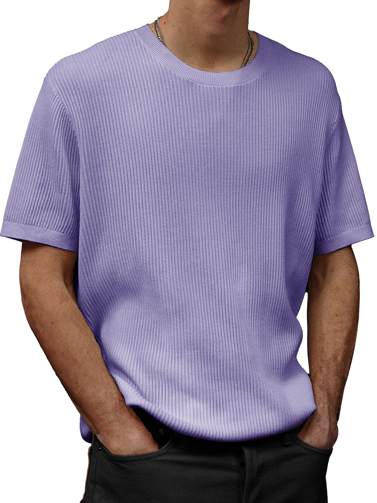Men's Fashion Casual Waffle Fabric Round Neck Short-sleeved T-shirt