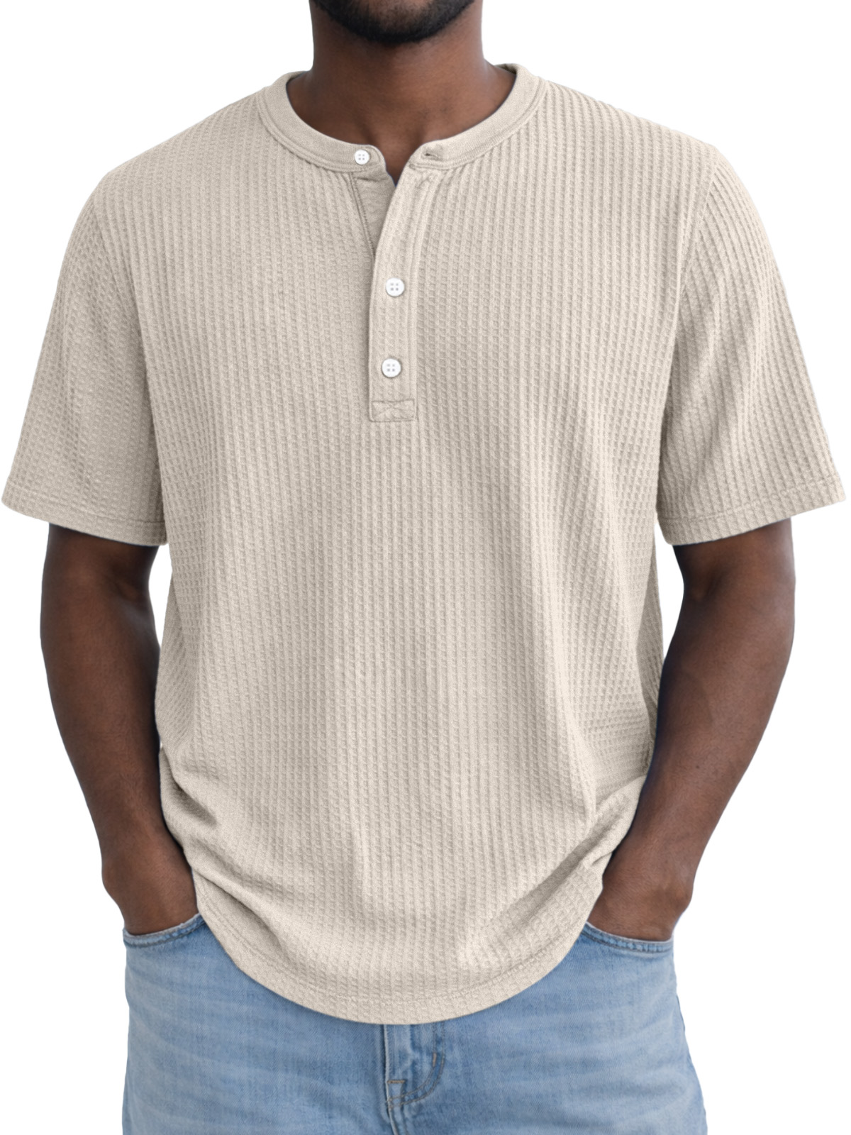 Men's Simple Everyday Waffle Button Down Short Sleeve Henley