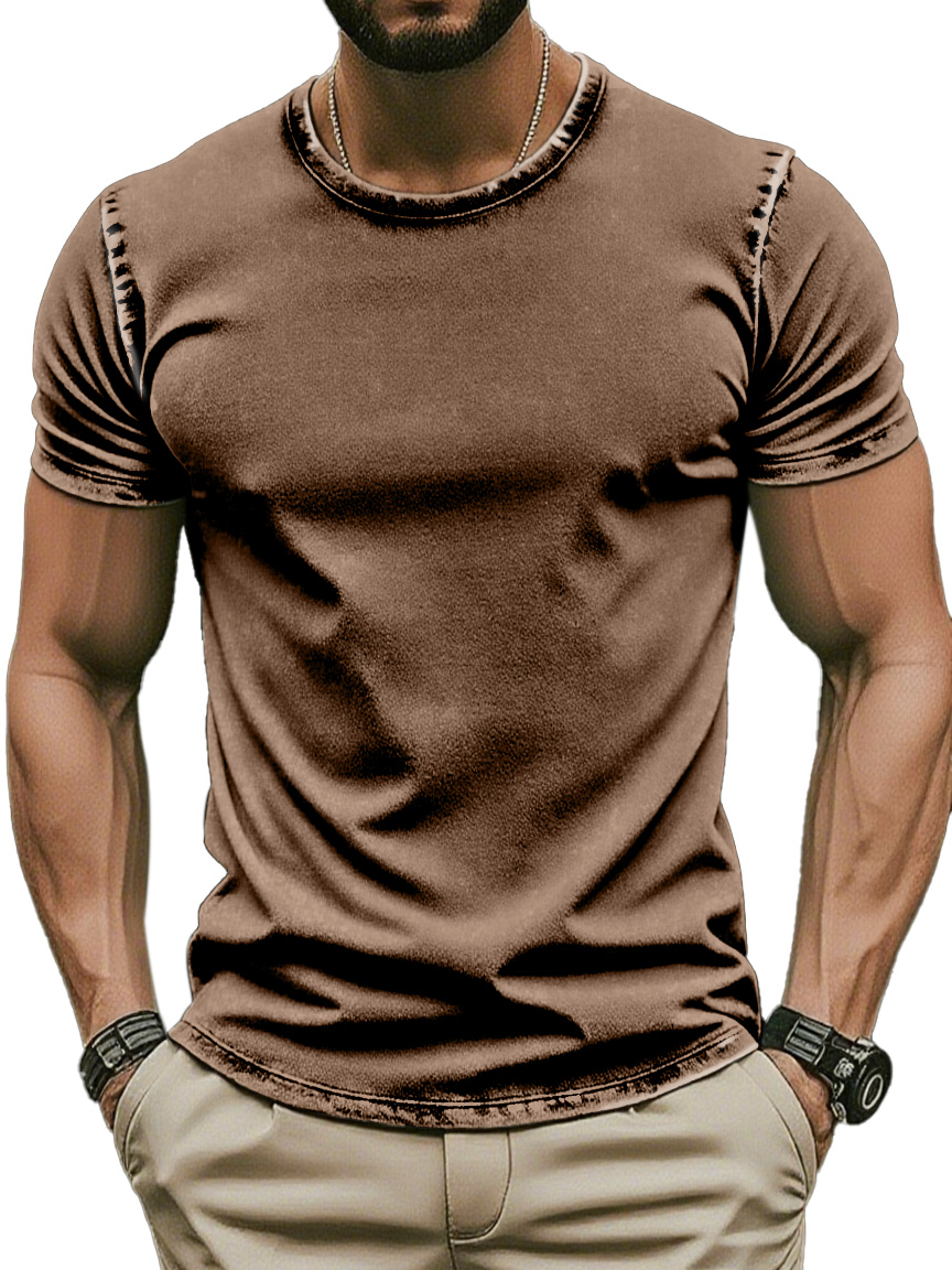 Men's Retro Simple Daily Solid Color Washed Cotton T-shirt