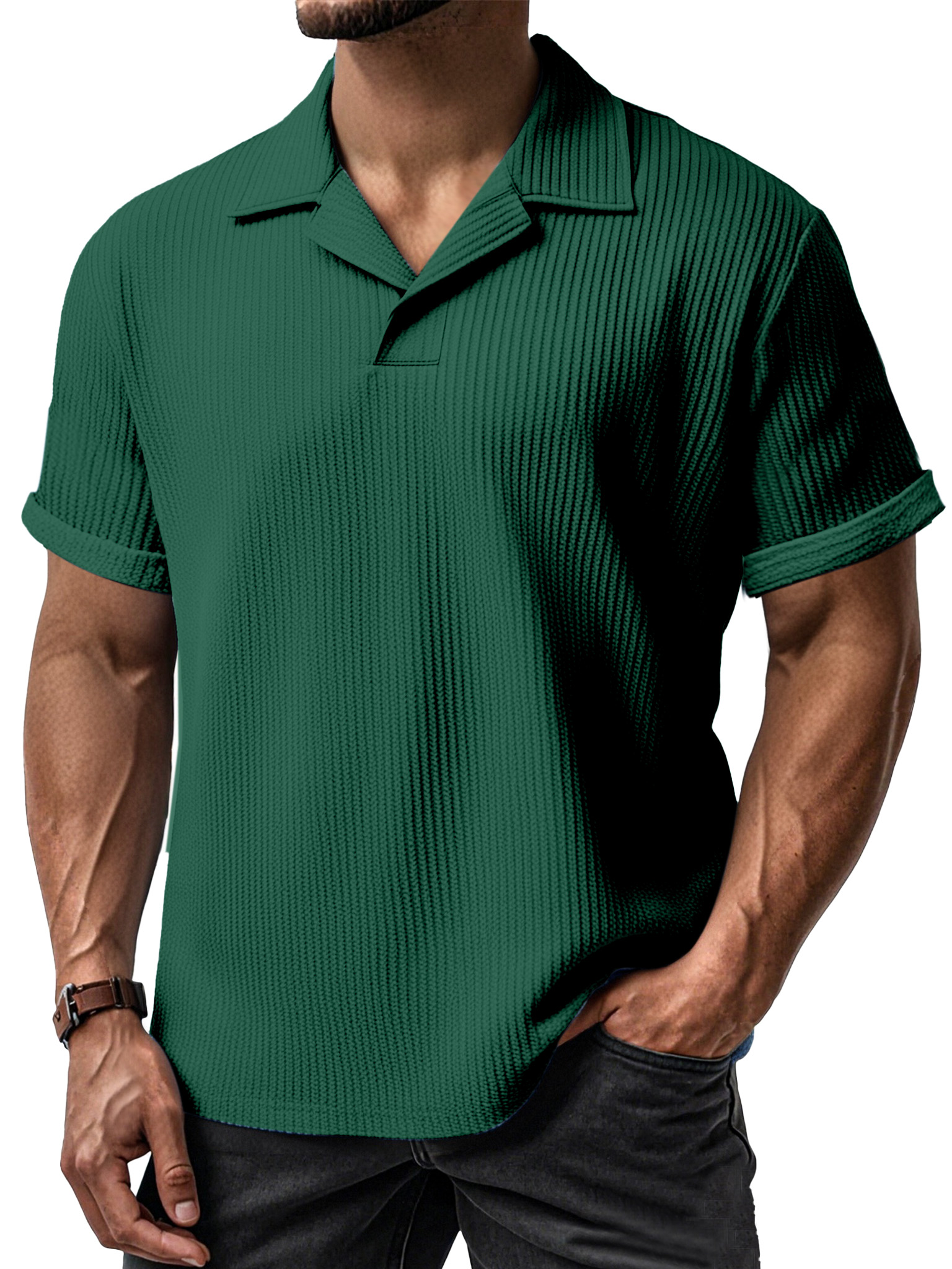 Men's Daily Simple Textured Lapel Short-sleeved Polo Shirt