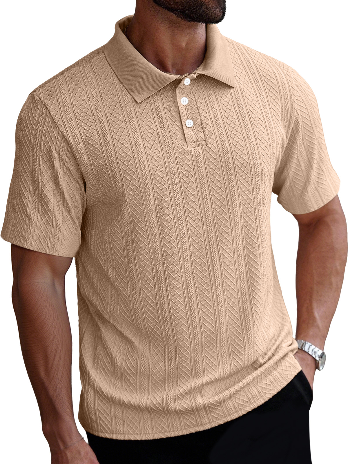 Men's Casual Simple Solid Color Texture Short-sleeved Polo Shirt