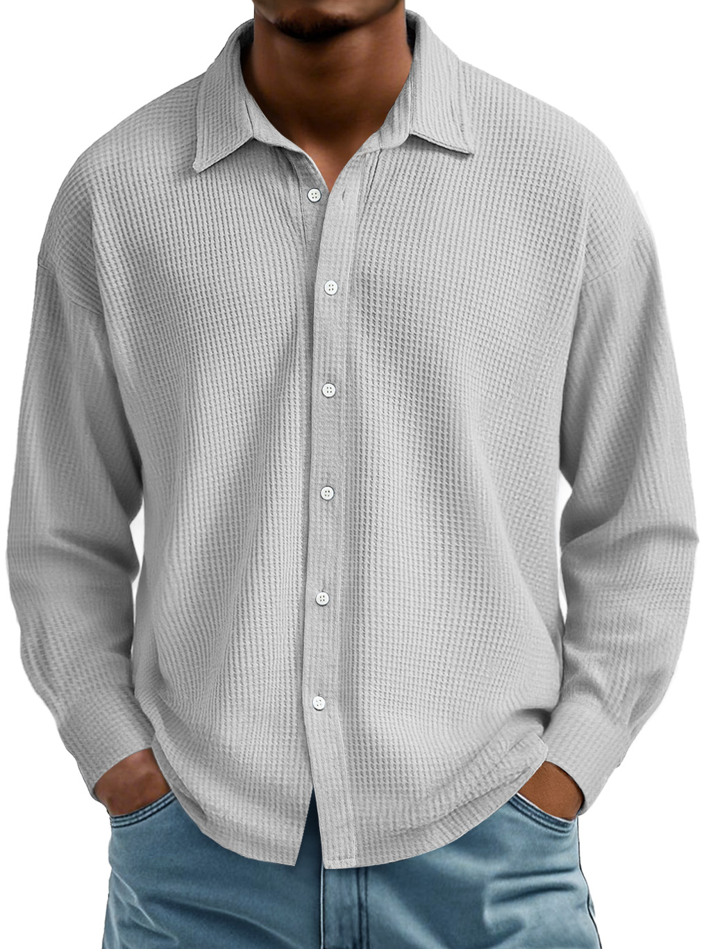 Men's Waffle Lapel Casual Comfort Long Sleeve Shirt