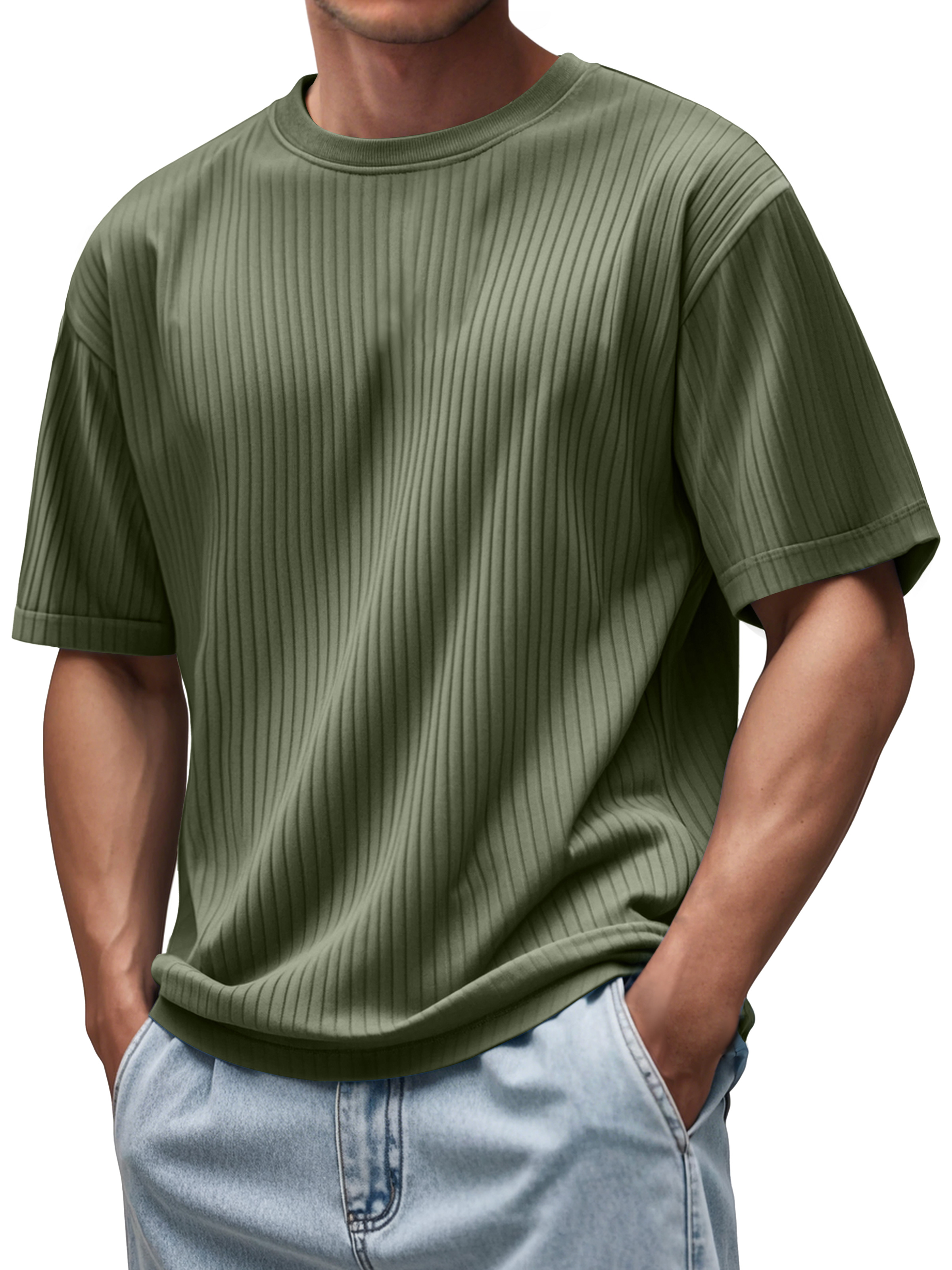 Men's Daily Round Neck Pitted Texture Casual Short-sleeved T-shirt