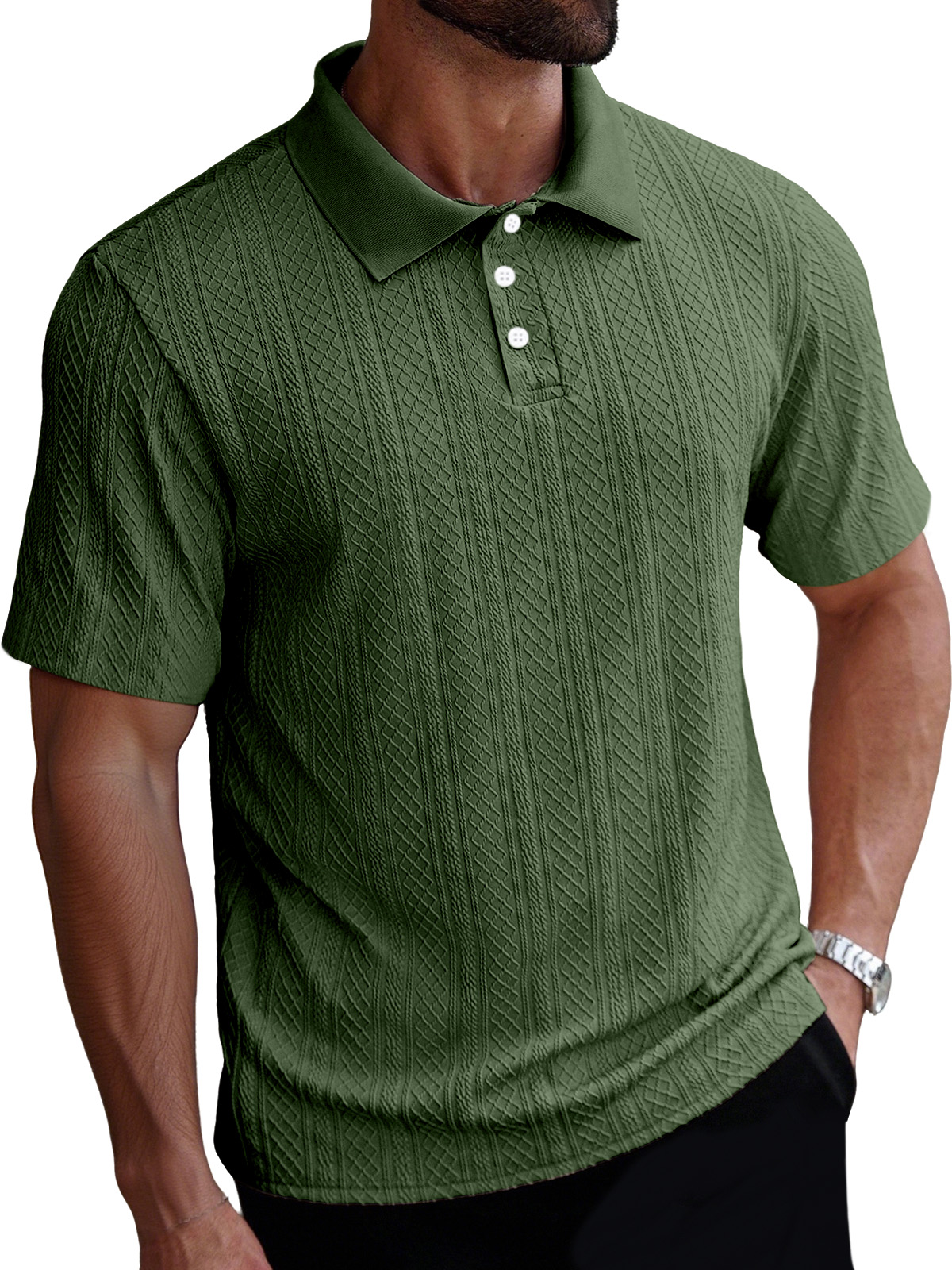 Men's Casual Simple Solid Color Texture Short-sleeved Polo Shirt
