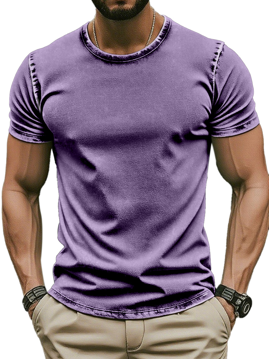 Men's Retro Simple Daily Solid Color Washed Cotton T-shirt