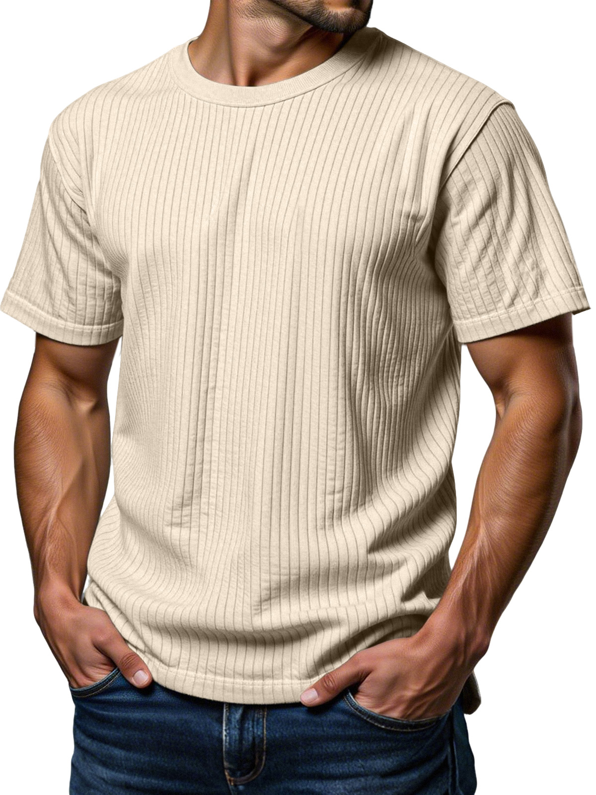 Men's Daily Loose Vertical Texture Round Neck Short-sleeved T-shirt