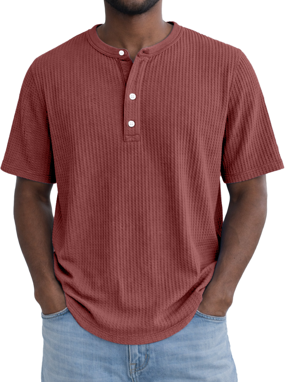 Men's Simple Everyday Waffle Button Down Short Sleeve Henley