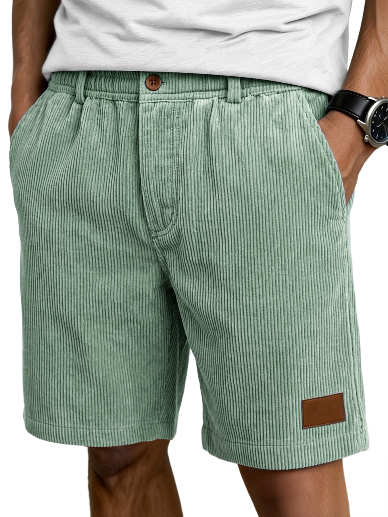 Men's Retro Corduroy Embroidered Label Casual Shorts