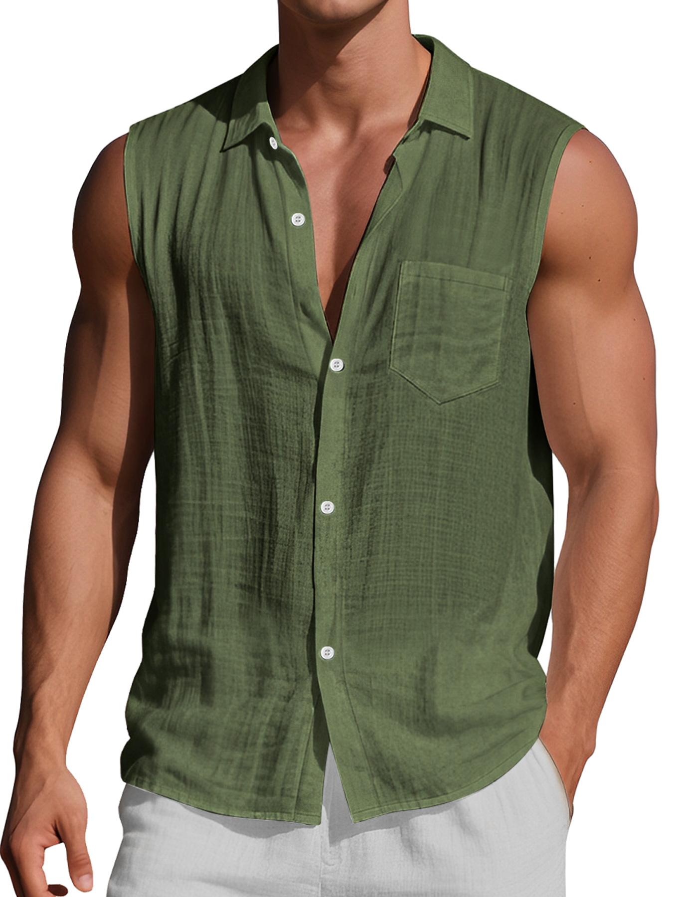 Men's Daily Casual Lapel Pocket Comfort Sleeveless Shirt