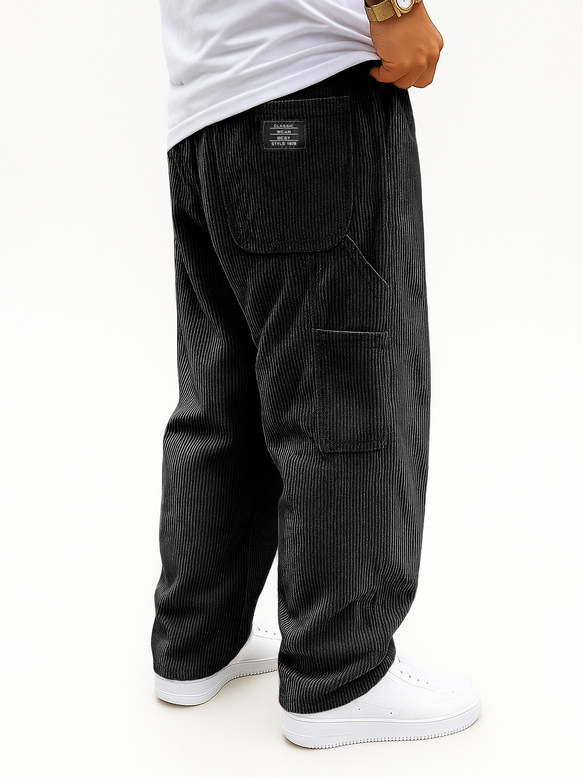 Men's Fashion Casual Outdoor Workwear Pocket Corduroy Fabric Drawstring Loose Trousers