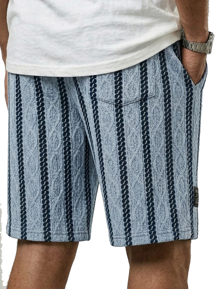 Men's Casual Jacquard Textured Embroidered Logo Loose Shorts