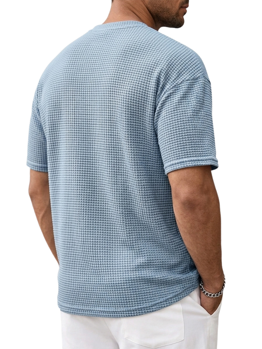 Men's Casual Textured Solid Color Short-Sleeve Henley Shirt