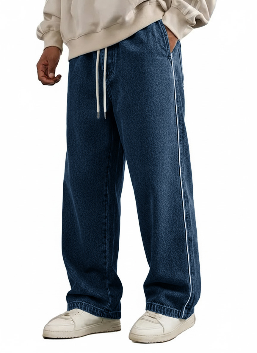 Men's Wear Retro Fashion Vintage Loose Pockets Elastic Waist Tether Pants