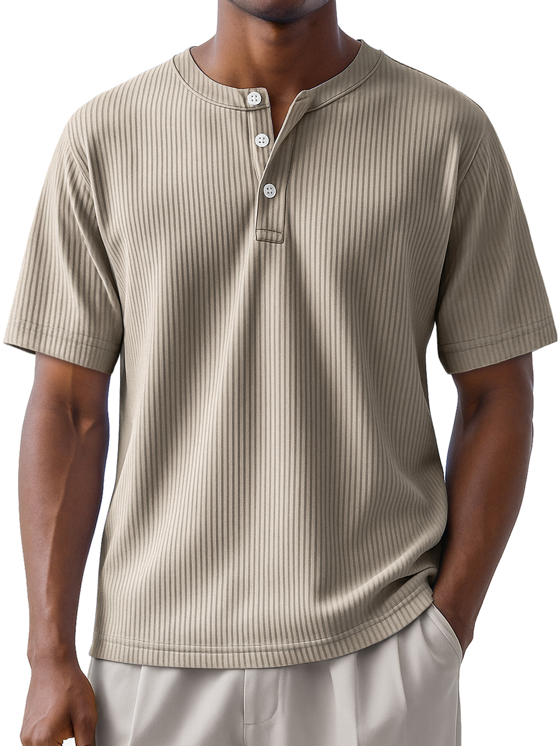 Men's Daily Striped Casual Short Sleeve Henley Shirt