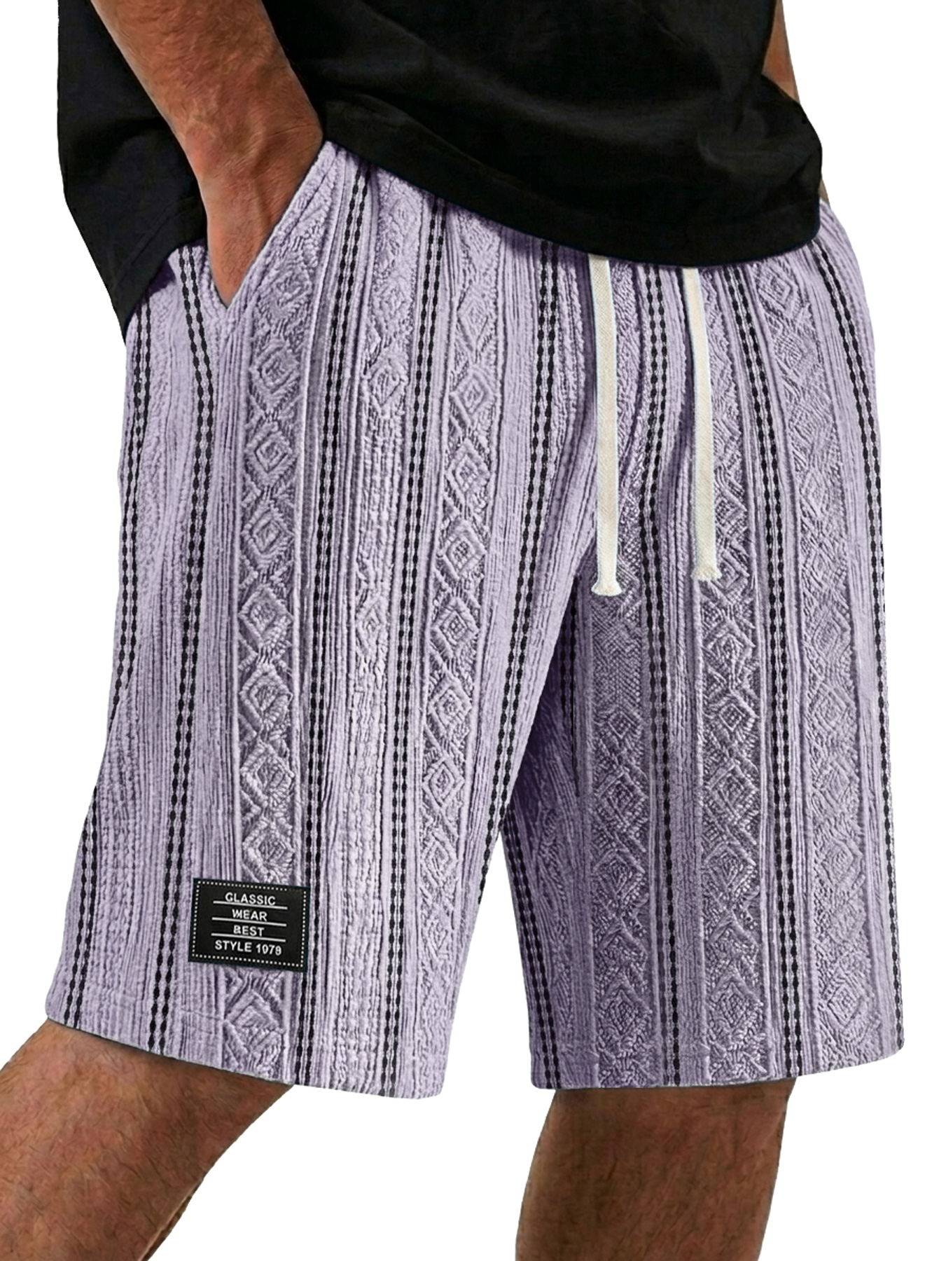 Men's Color-Blocked Textured Embroidered Logo Casual Loose Shorts
