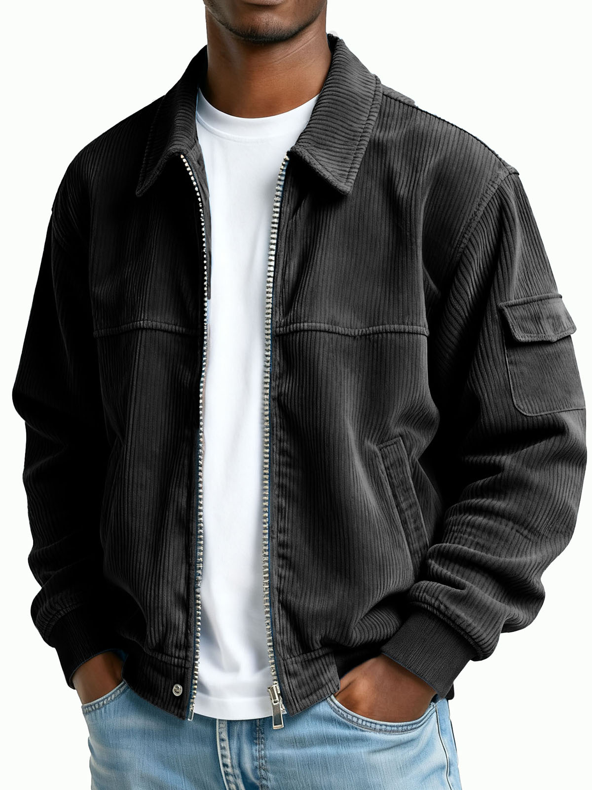 Men's Wear Retro Pit Strip Fabric Long-sleeved Flight Suit Pocket Coat