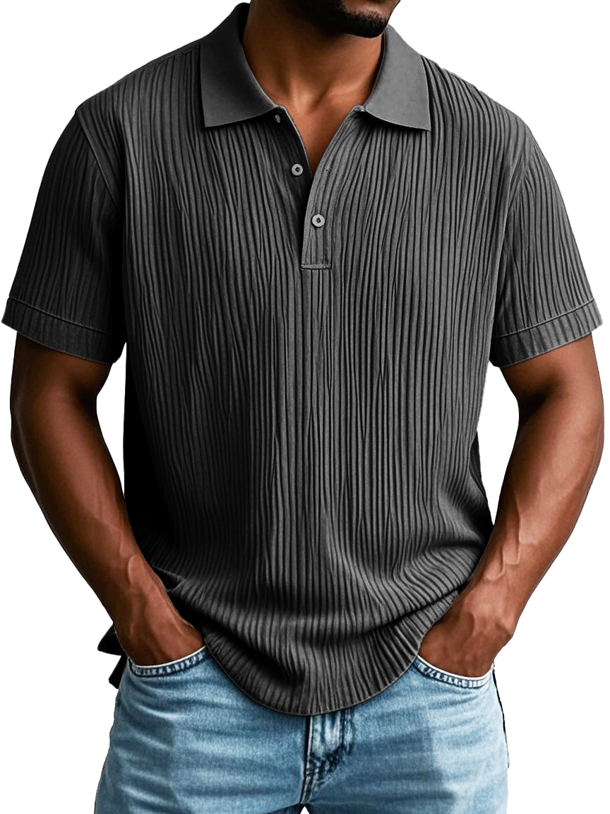 Men's Fashion Casual Short-sleeved Lapel Polo Shirt With Ribbed Fabric