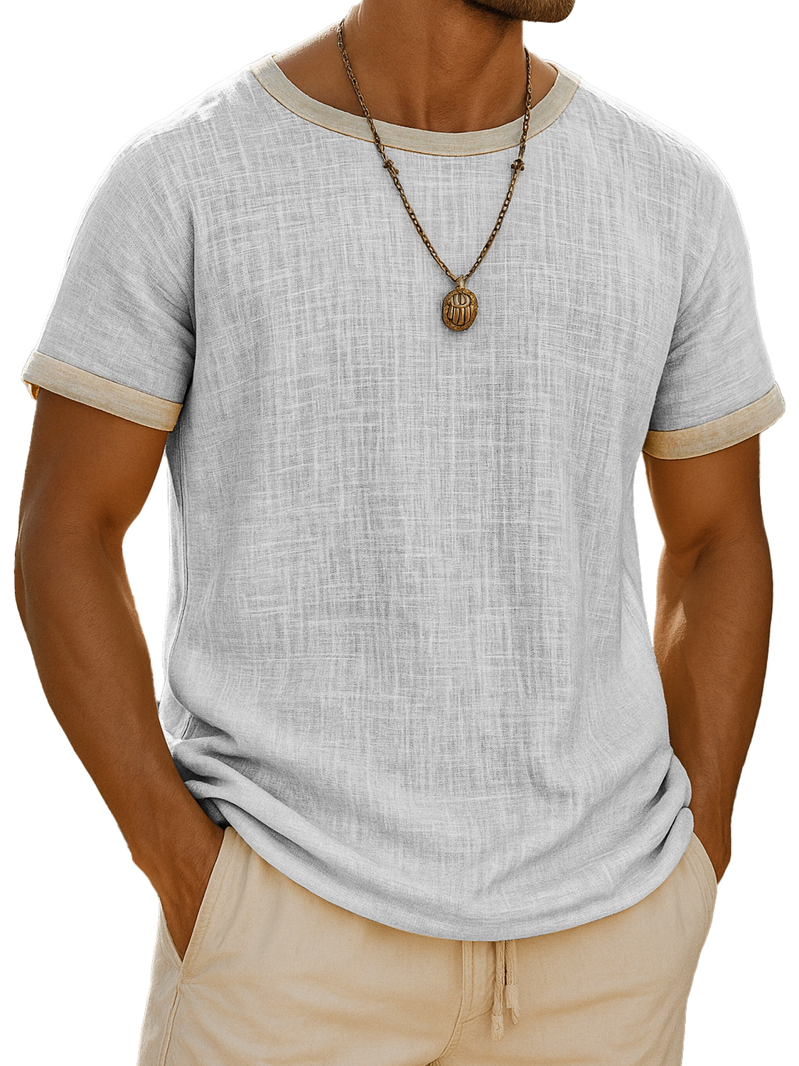Men's Retro Daily Round Neck Colorblock Casual Short Sleeve T-shirt