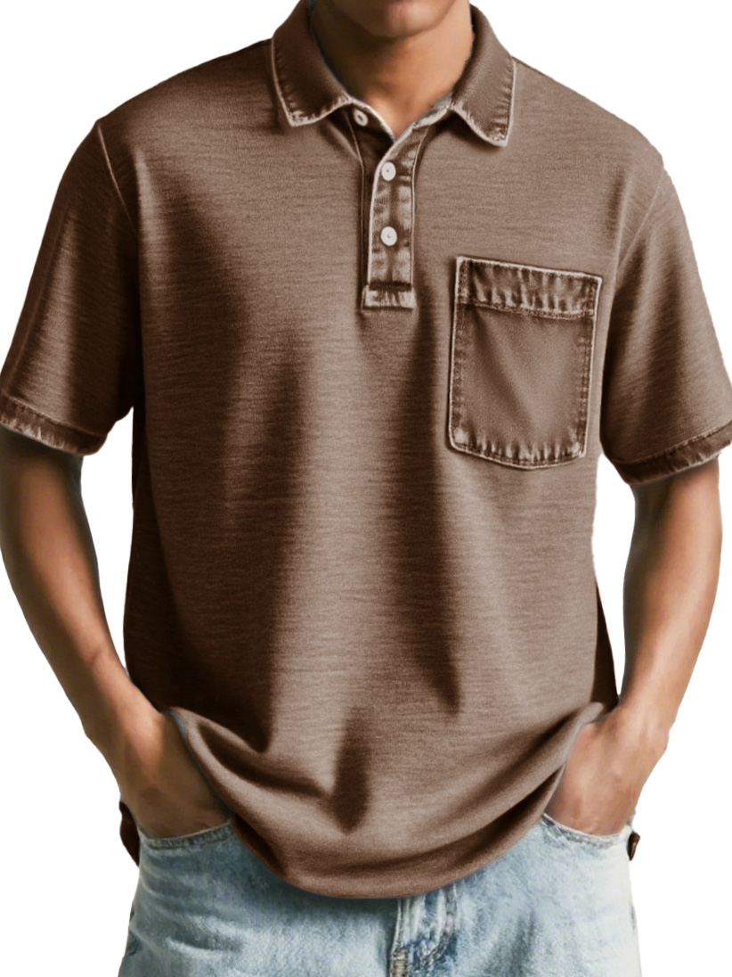 Men's Fashion Retro Distressed Pocket Short-sleeved Polo Shirt