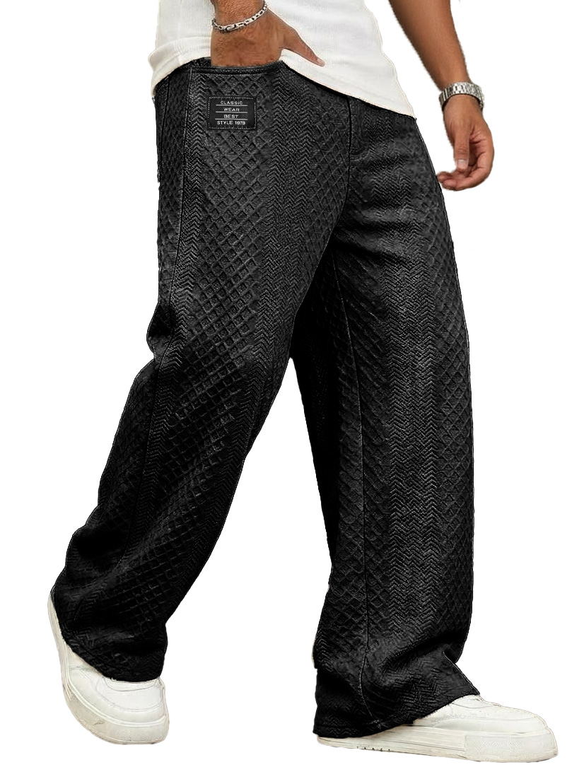 Men's Fashionable Casual Jacquard Fabric Loose Pocket Trousers