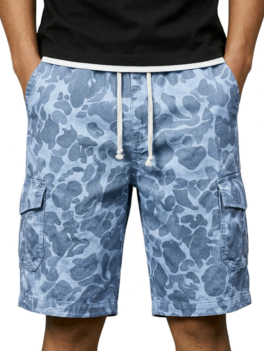 Men's Basic Camouflage Multi-pocket Embroidered Logo Casual Work Shorts
