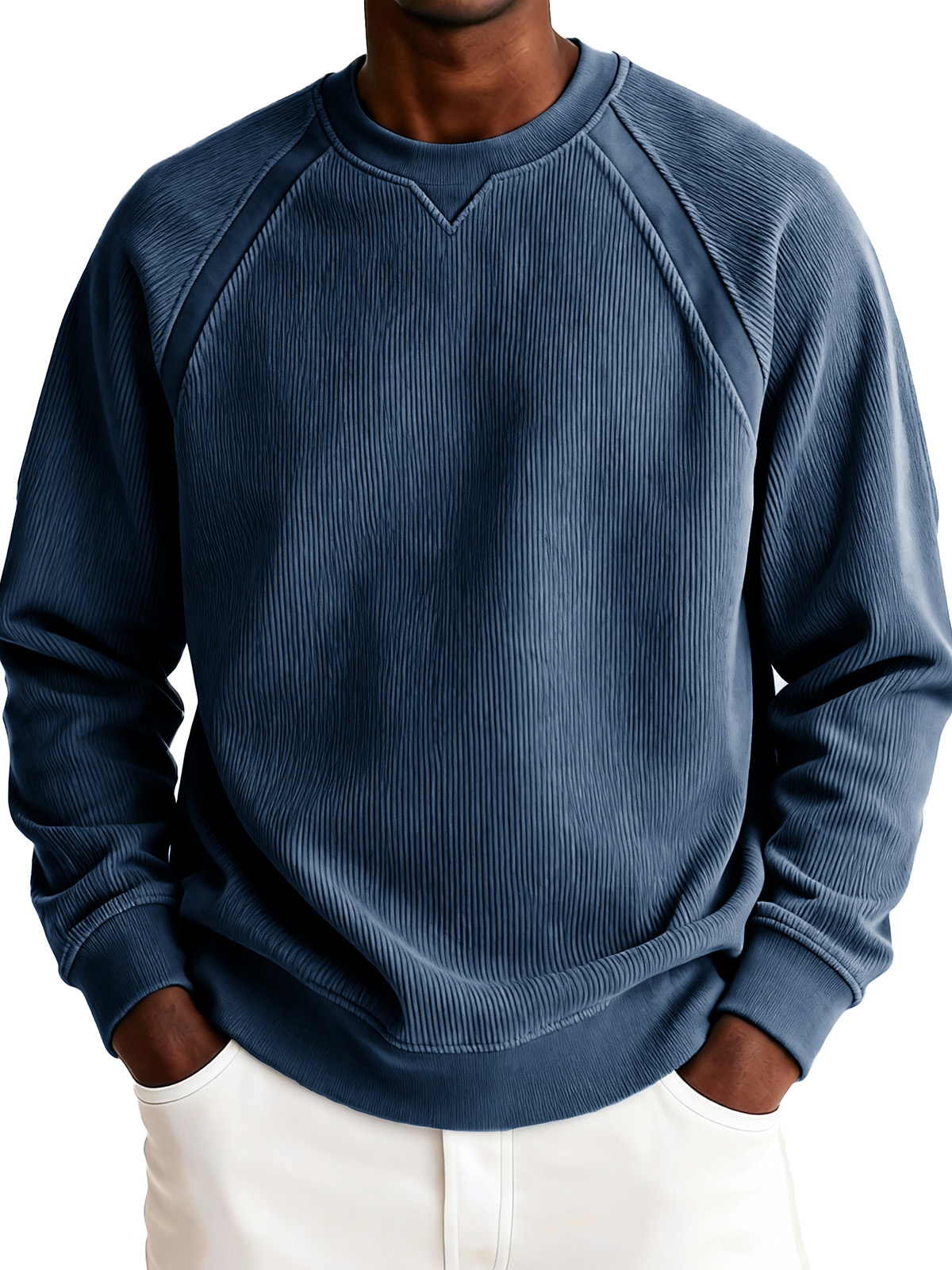 Men's Fashionable Casual Ribbed Corduroy Crew Neck Long-sleeved Top