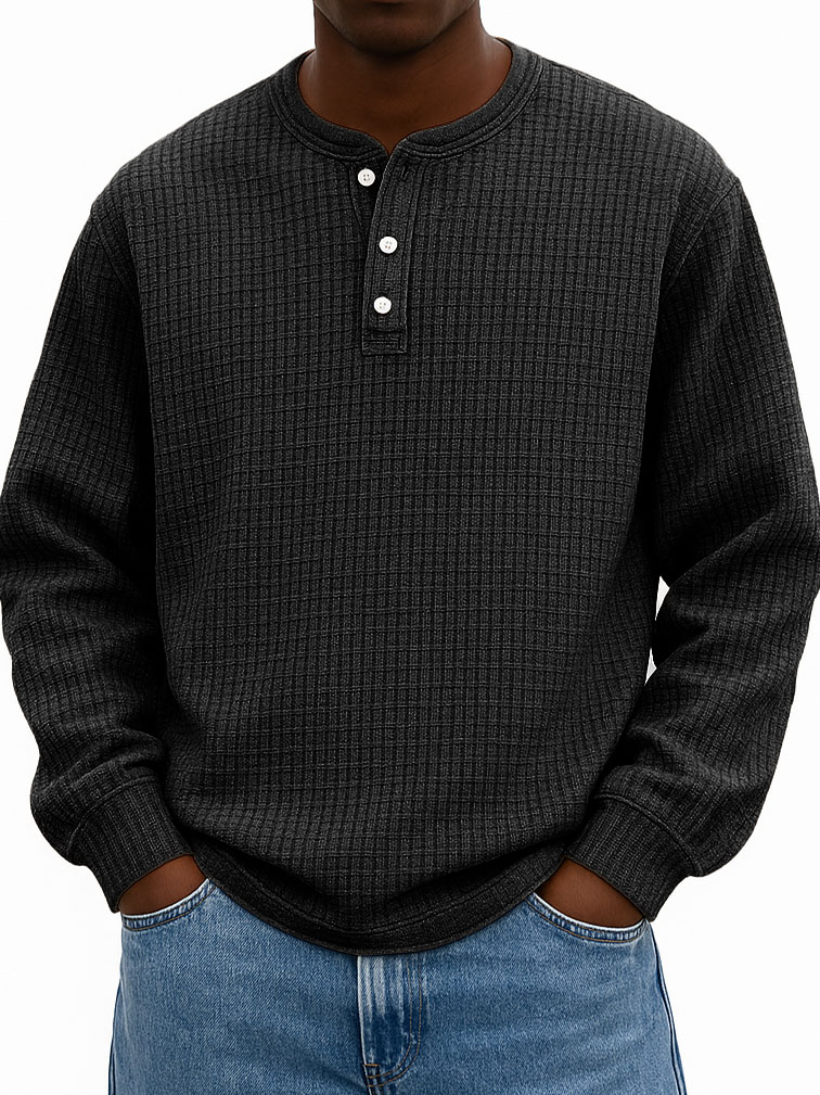 Men's Stylish Casual Corn-patterned Corduroy Fabric Stand-up Collar Half-zip Long-sleeved Henley Shirt