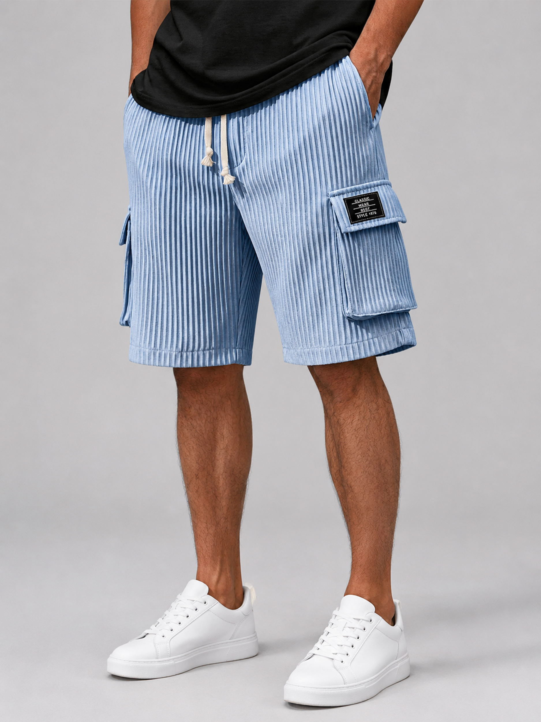 Men's Textured Multi-Pocket Casual Utility Shorts with Embroidered Logo