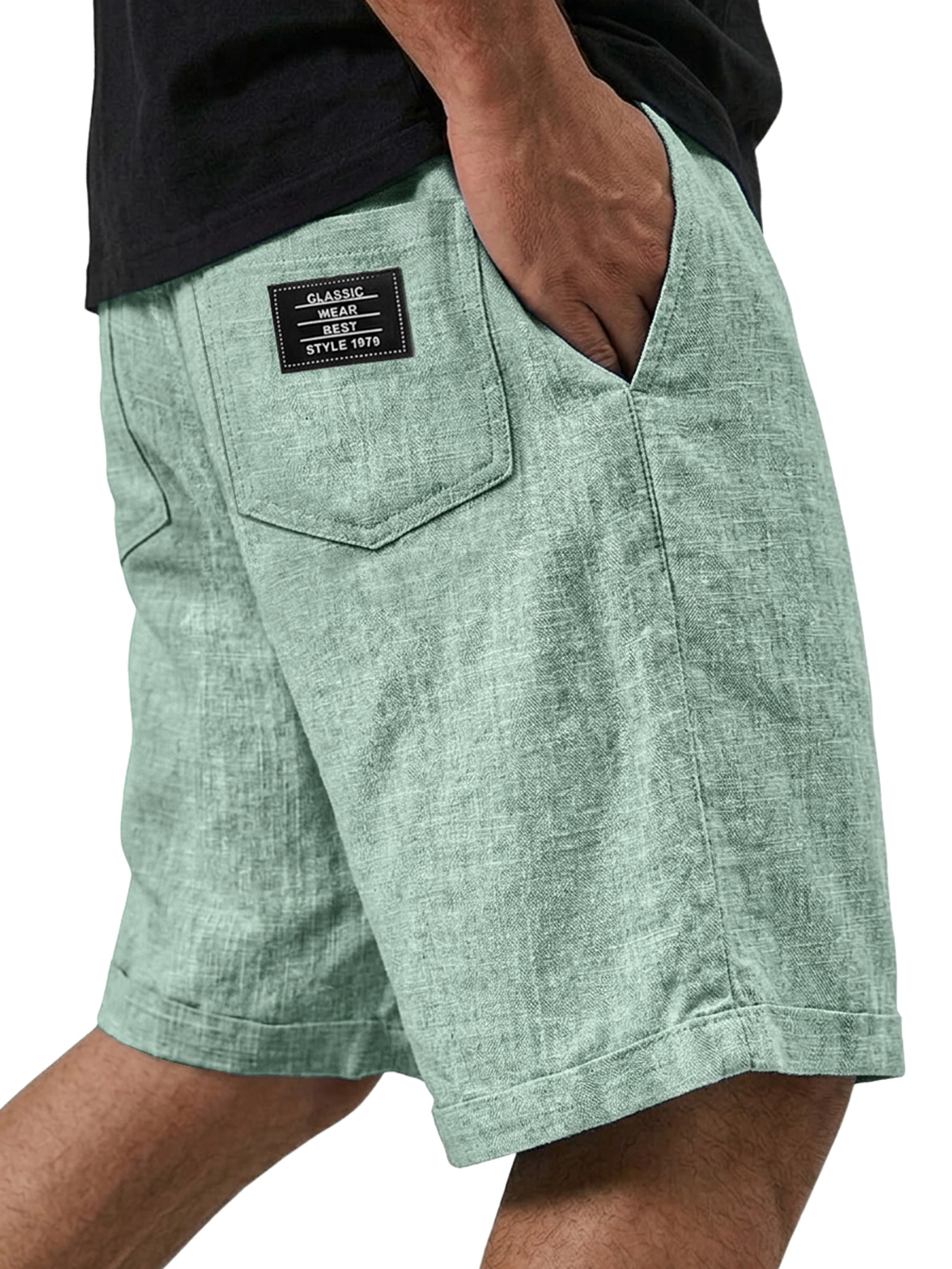 Men's Casual Solid-Color Linen Shorts with Embroidered Logo