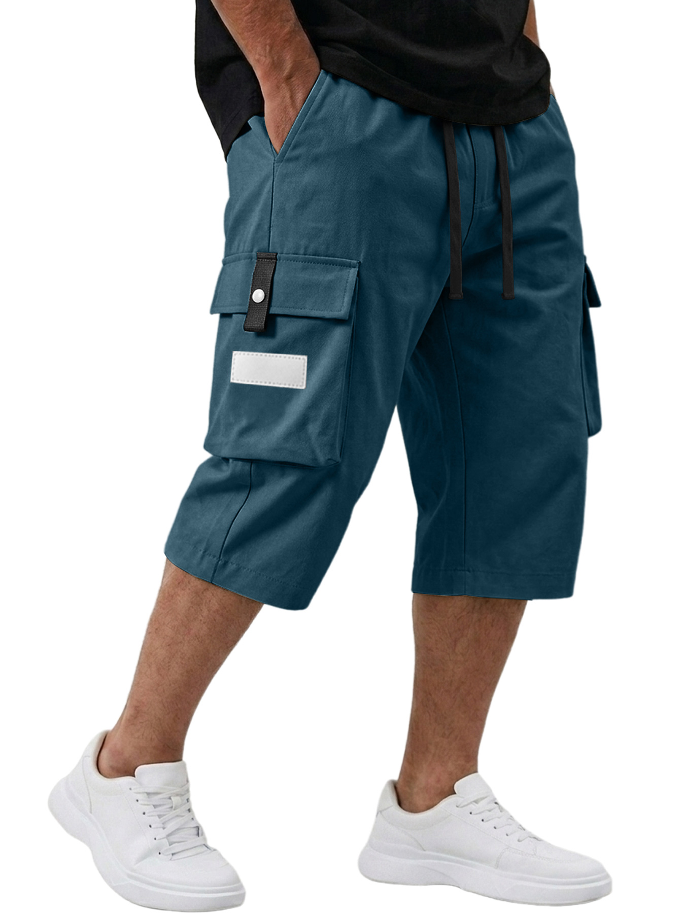Men's Casual Multi-pocket Embroidered Logo Capri Cargo Shorts