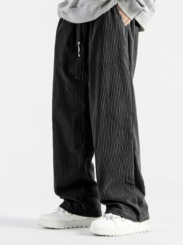 Men's Stylish Casual Loose-fitting Textured Fabric Pants With Pockets And Drawstrings And An Elastic Waistband