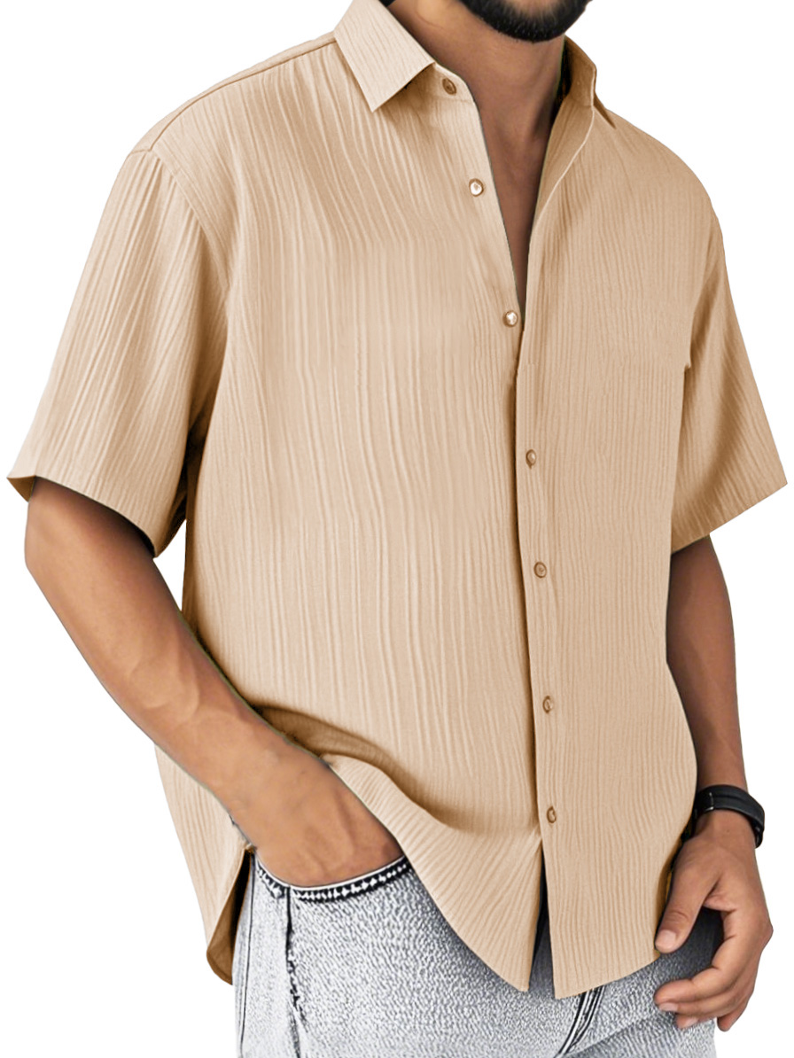 Men's Fashion Casual Striped Fabric Short-sleeved Lapel Shirt