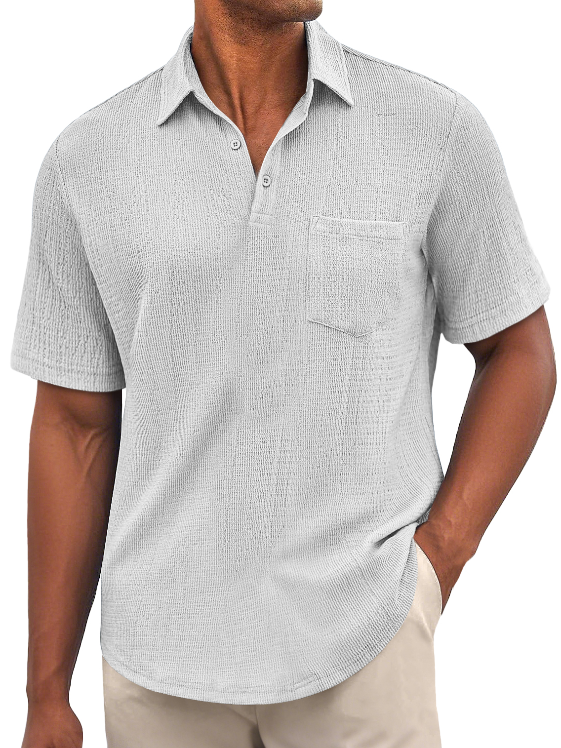 Men's Daily Bubble Wrinkle Casual Pocket Solid Color Short Sleeve POLO Shirt