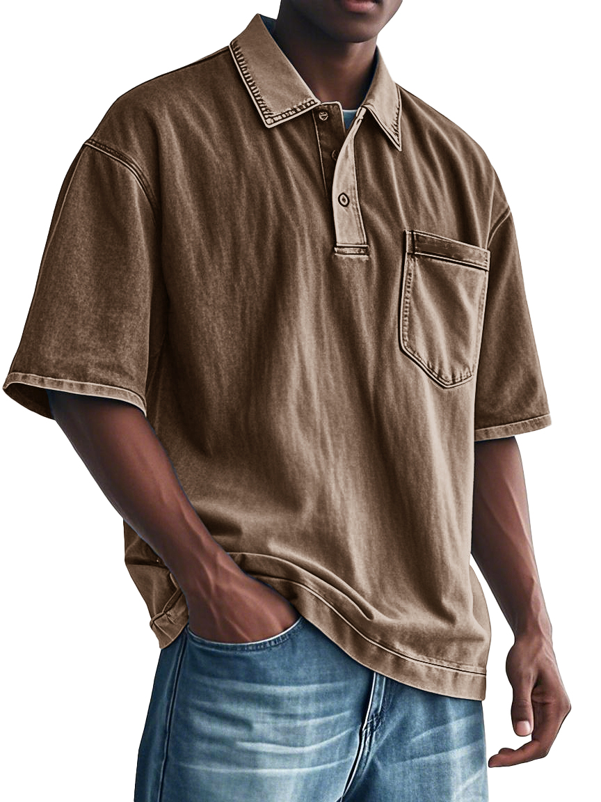 Men's Fashion Retro Distressed Lapel Pocket Polo Shirt