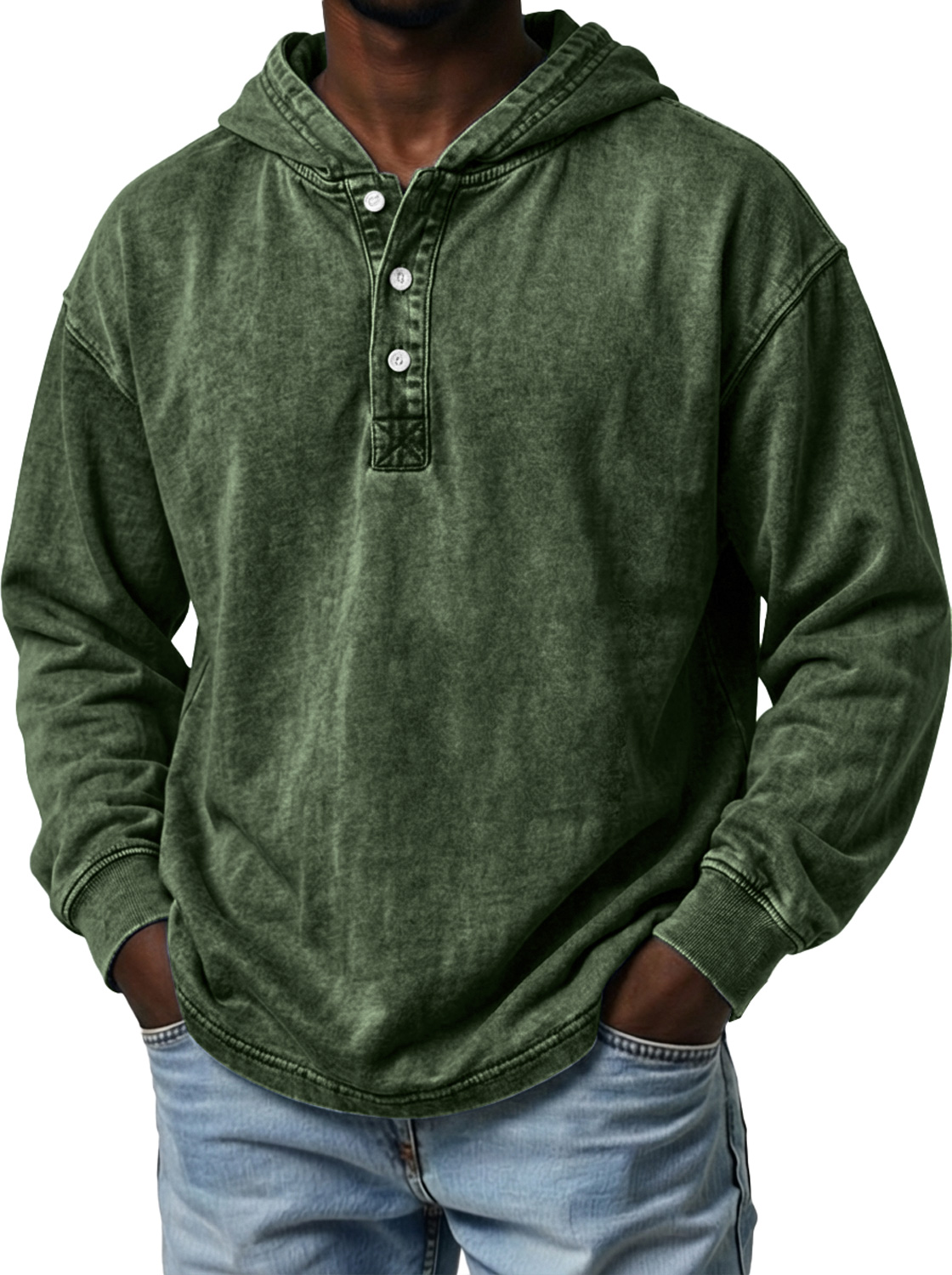Men's Vintage Button-up Casual Long-sleeved Hooded Top