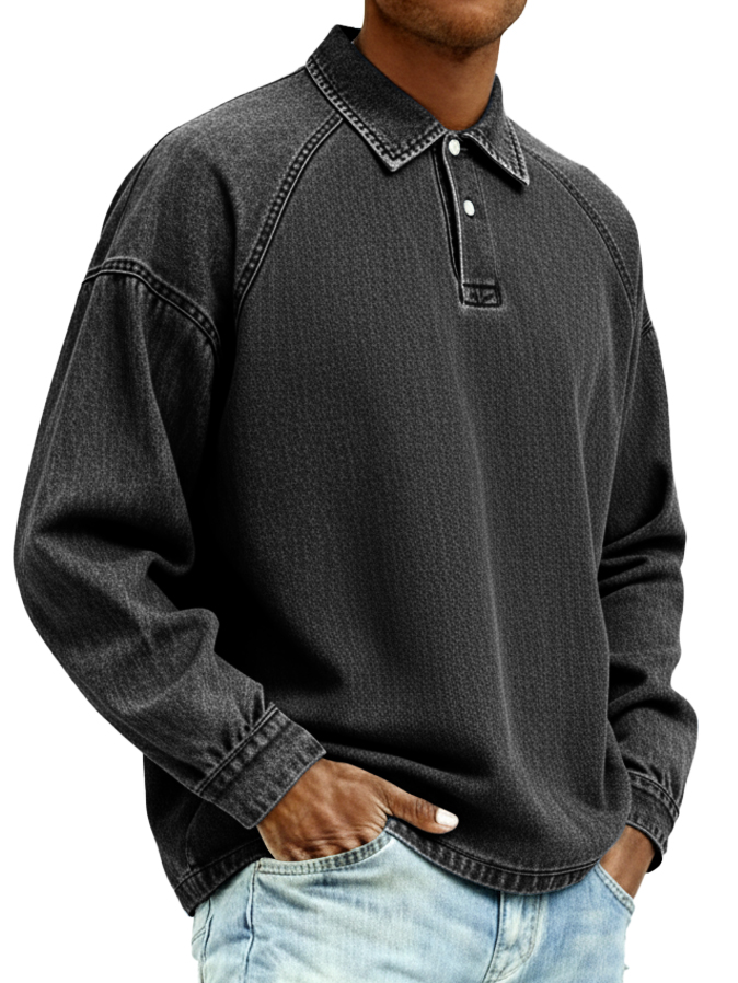 Men's Retro Distressed Fashion Raglan Collared Polo Shirt