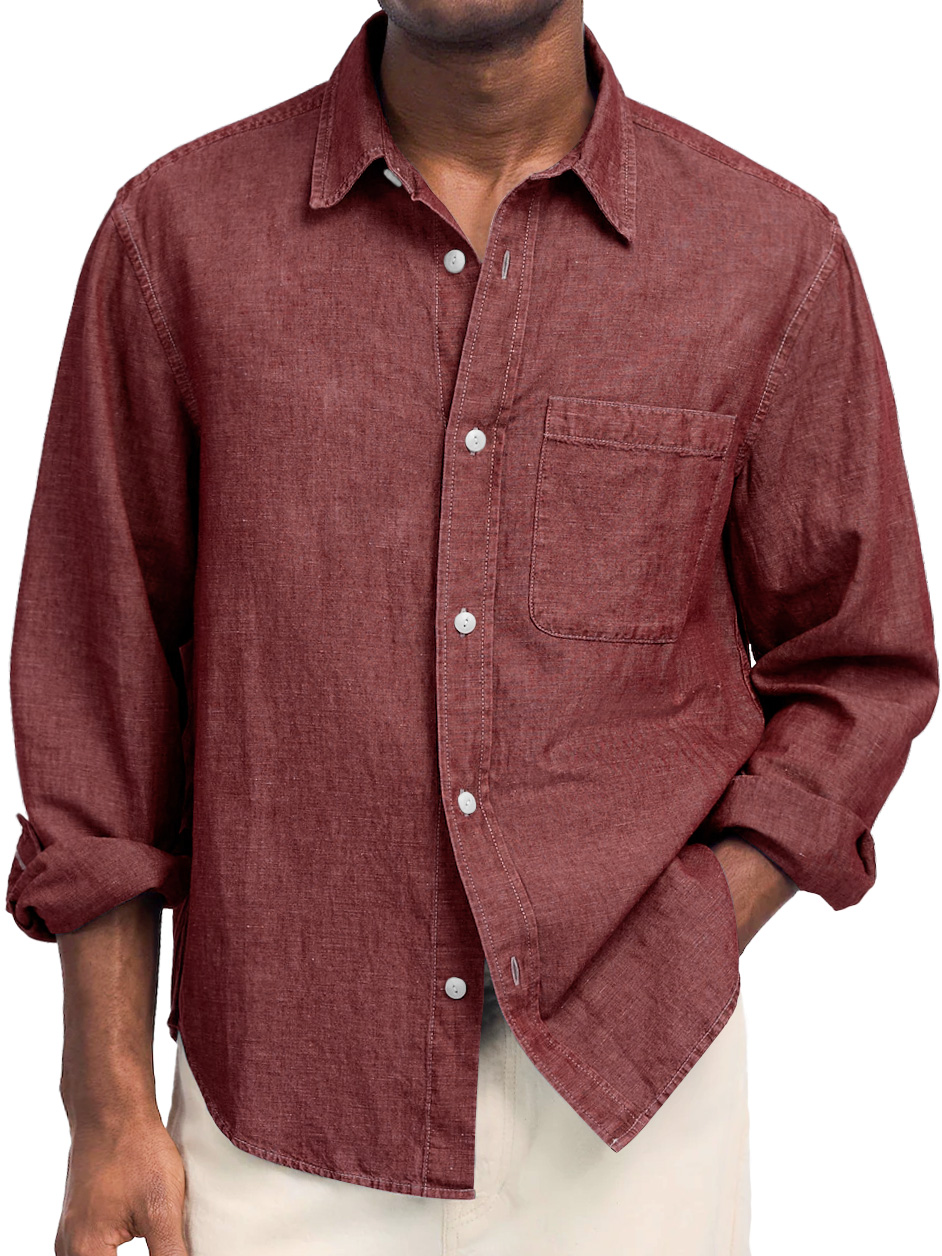 Men's Daily Comfortable Cotton And Linen Lapel Casual Long-sleeved Shirt