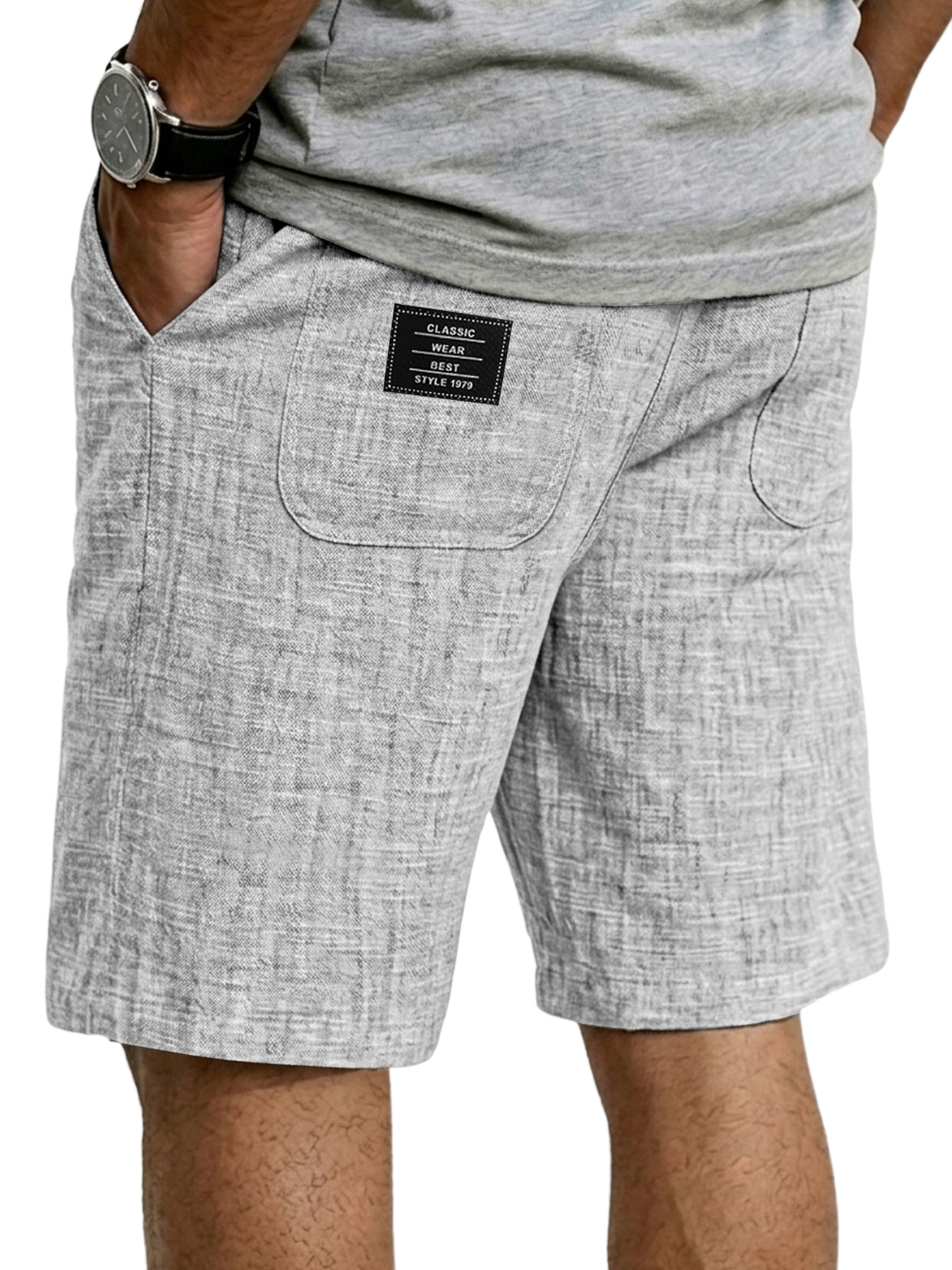 Men's Casual Linen Embroidered Logo Comfortable Shorts
