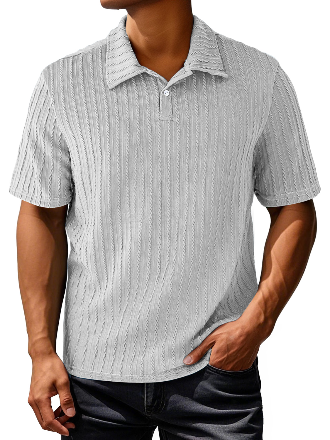 Men's Daily Lapel Jacquard Texture Casual And Comfortable Short-sleeved Polo Shirt
