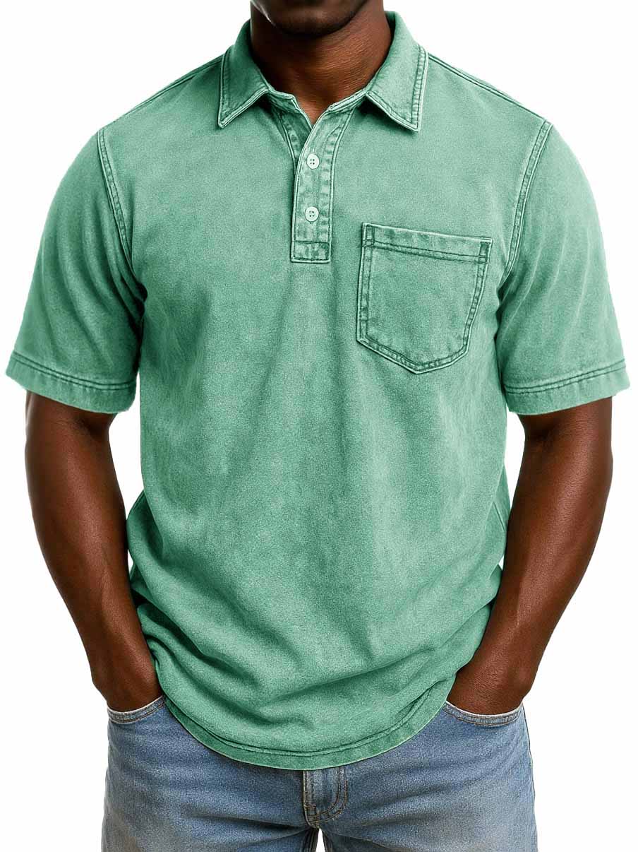 Men's Fashion Casual Retro Washed Short-sleeved Lapel Pocket Polo Shirt