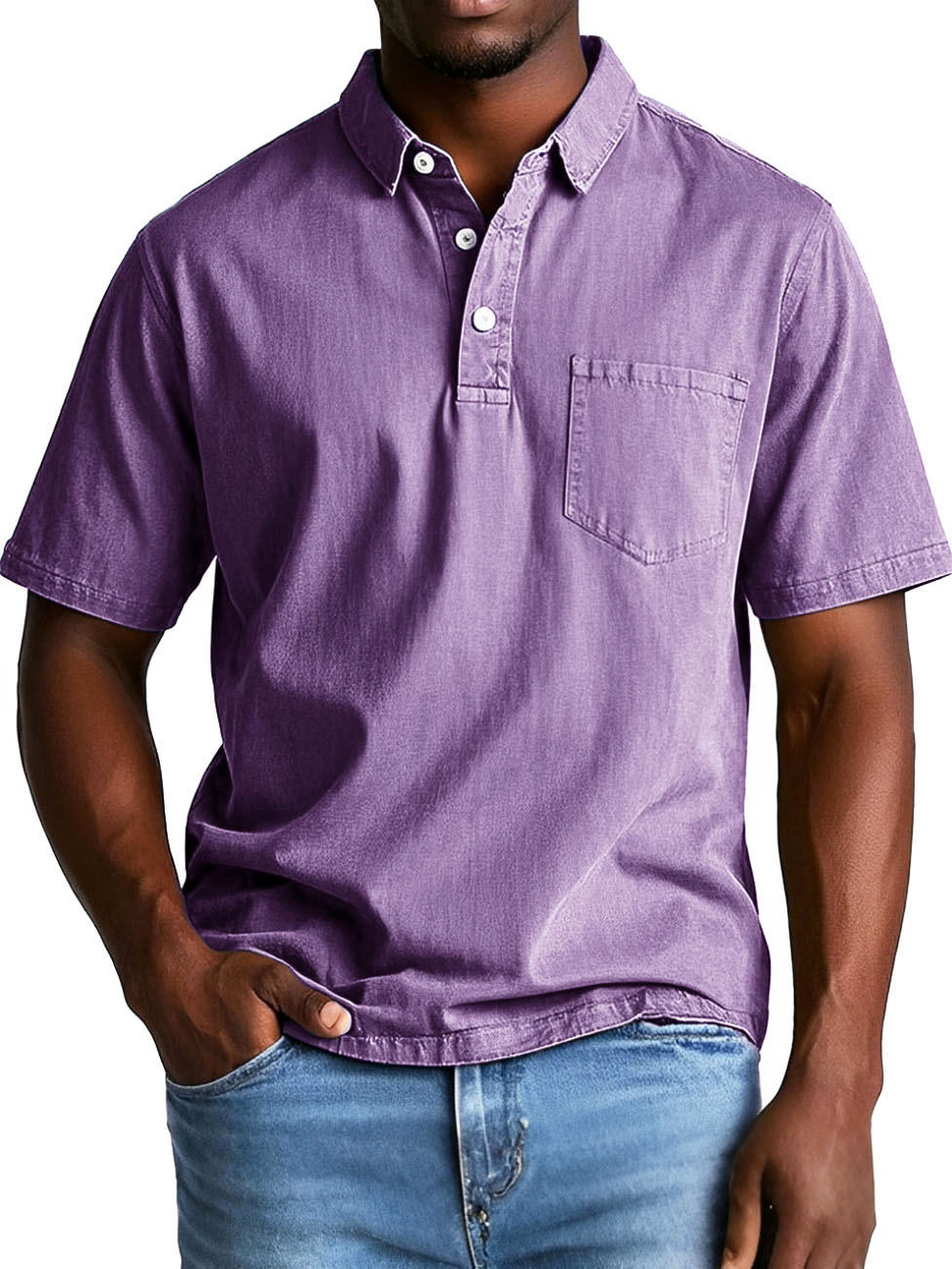 Men's Fashion Retro Distressed Lapel Pocket Short Sleeve Polo Shirt
