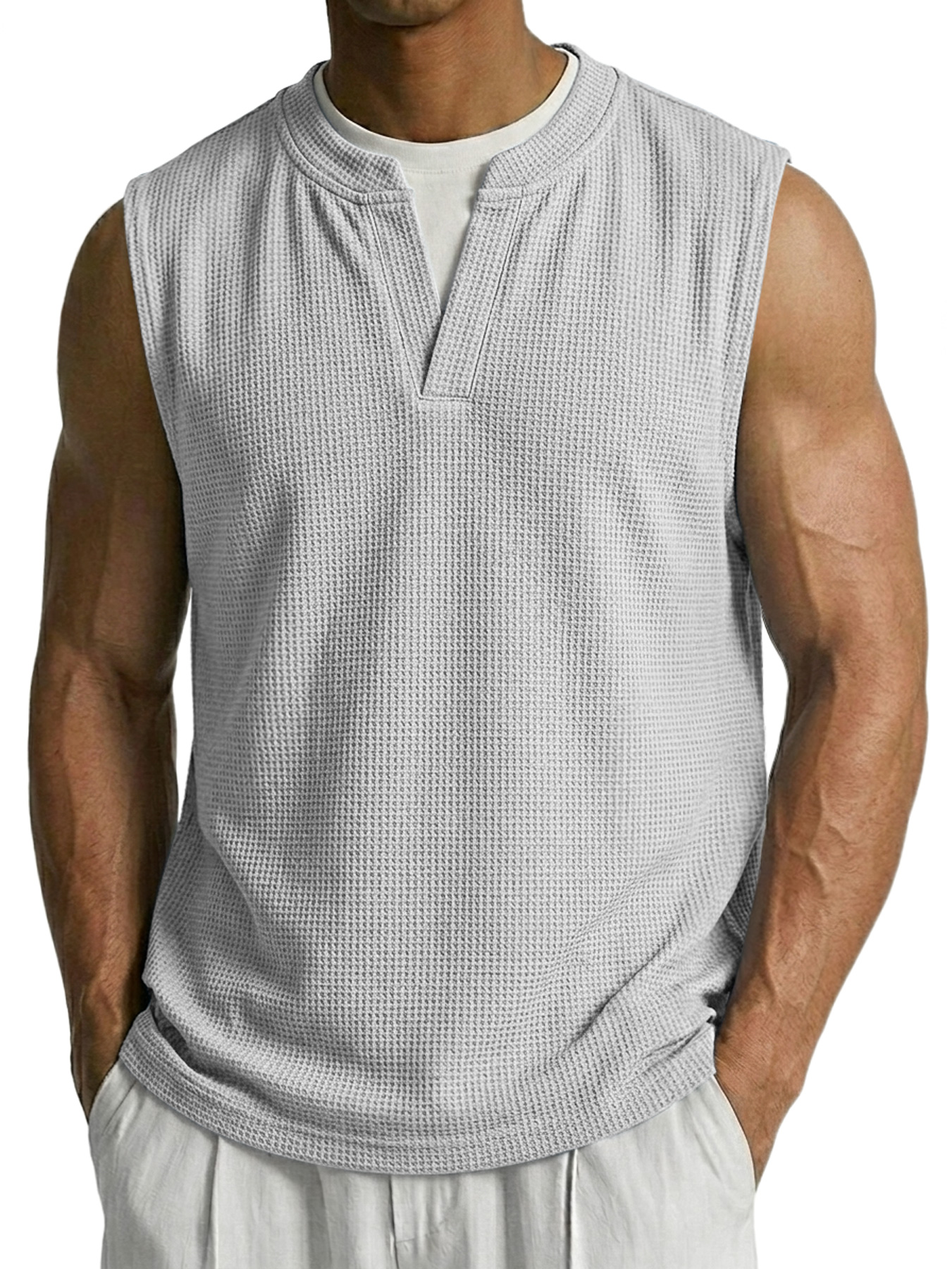 Men's Waffle-knit Faux Two-piece Casual Comfortable Sleeveless Vest
