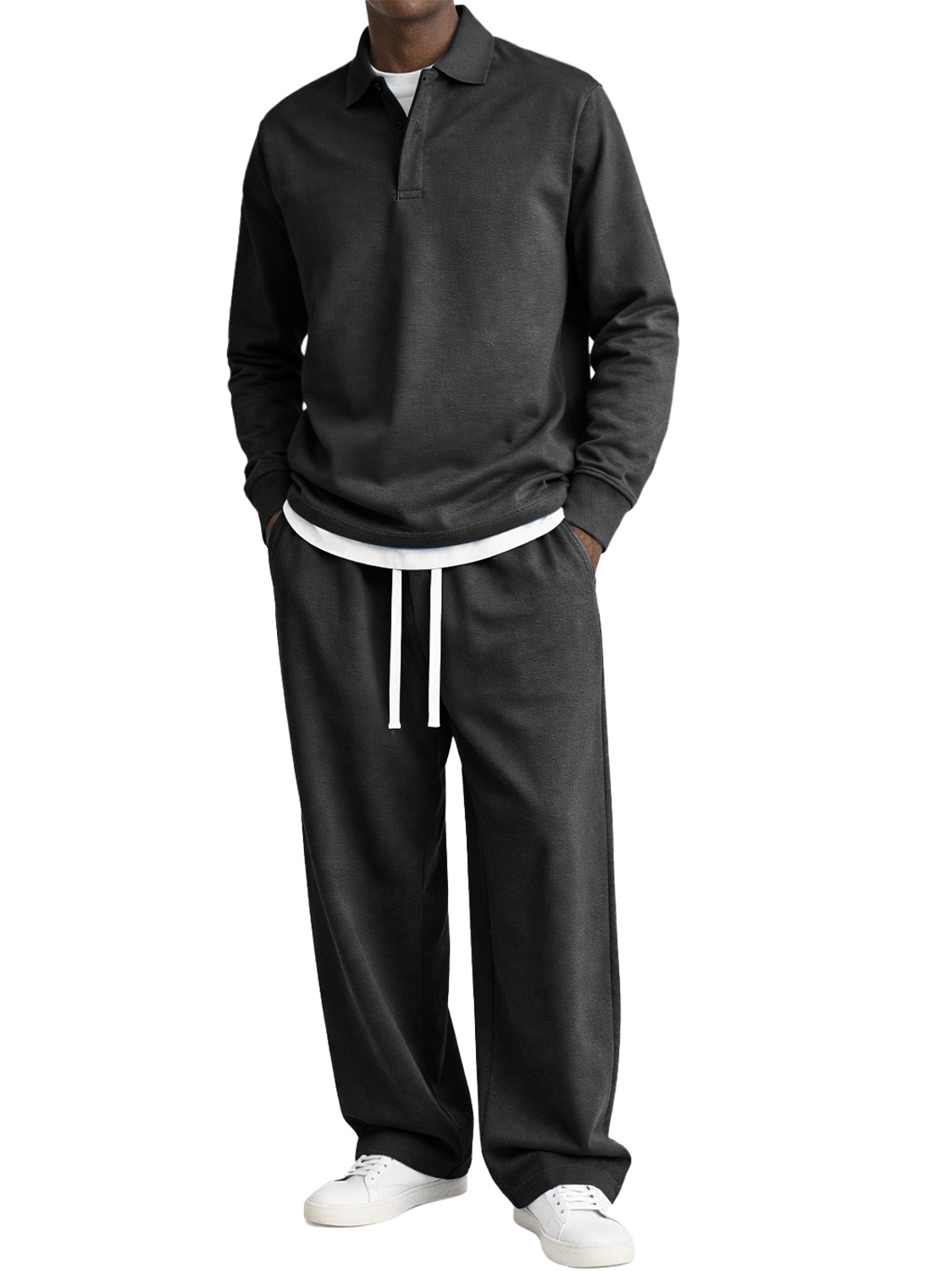 Men's Comfortable Polo Shirt And Trousers Two-piece Set With Concealed Placket Design
