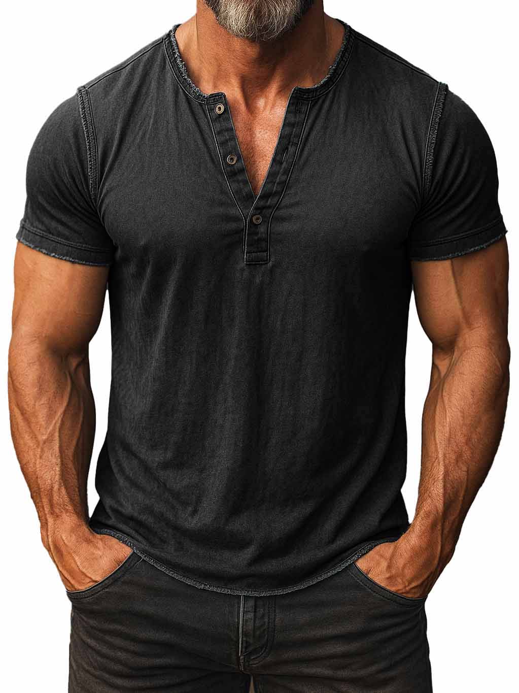 Men's Fashion Retro Distressed Short-sleeved Henley Shirt