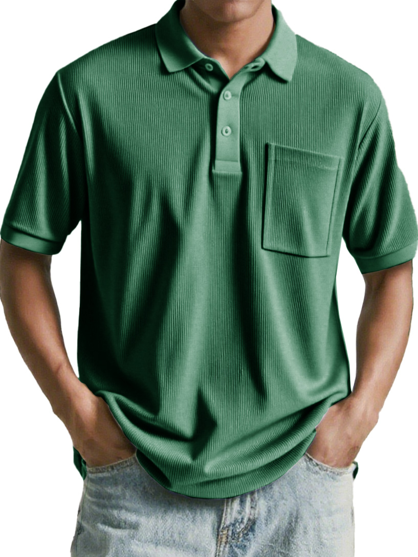 Men's Fashion Retro Corduroy Ribbed Pocket Short-sleeved Polo Shirt