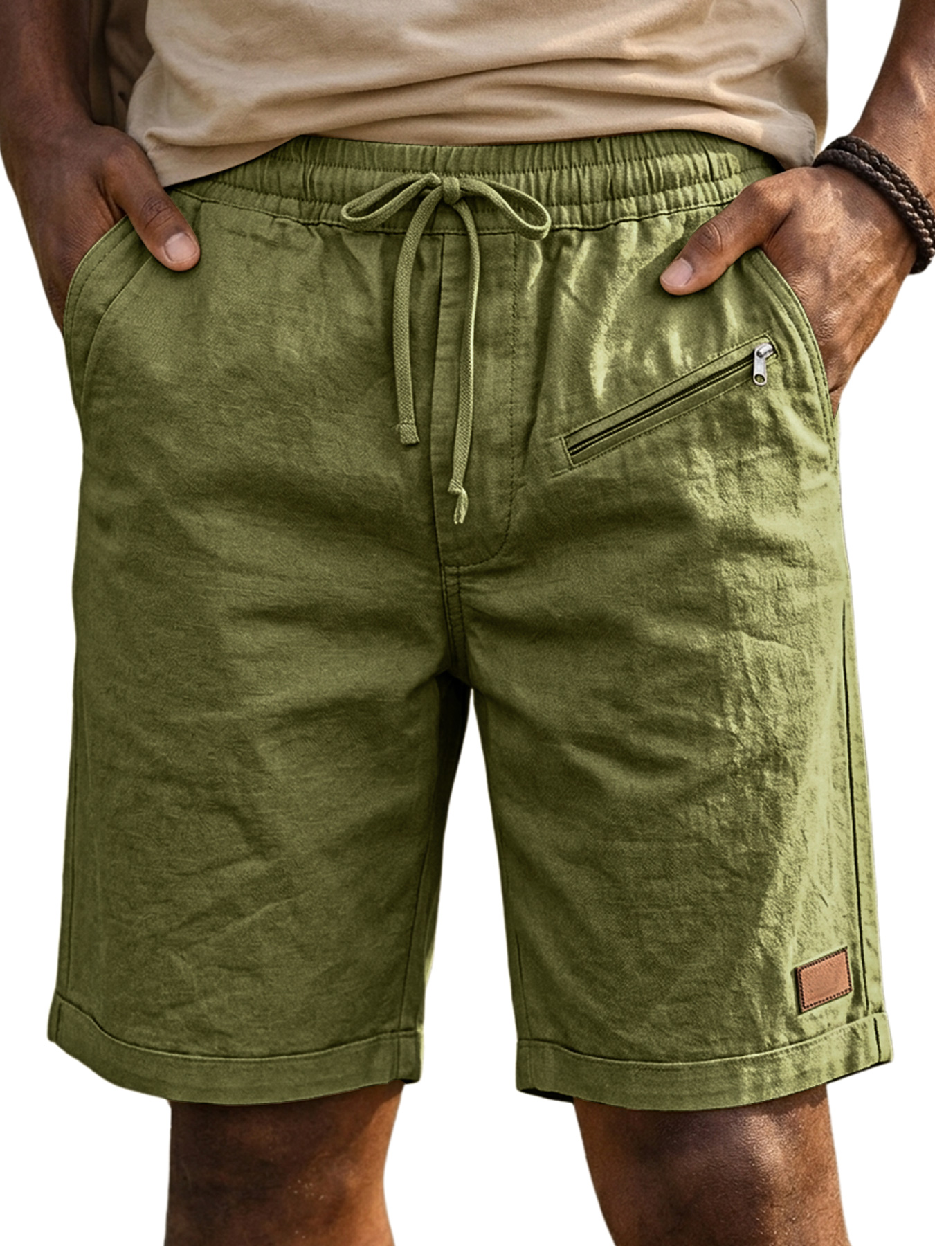 Men's 100% Cotton Casual Solid Color Shorts with Furnished Zipper Design