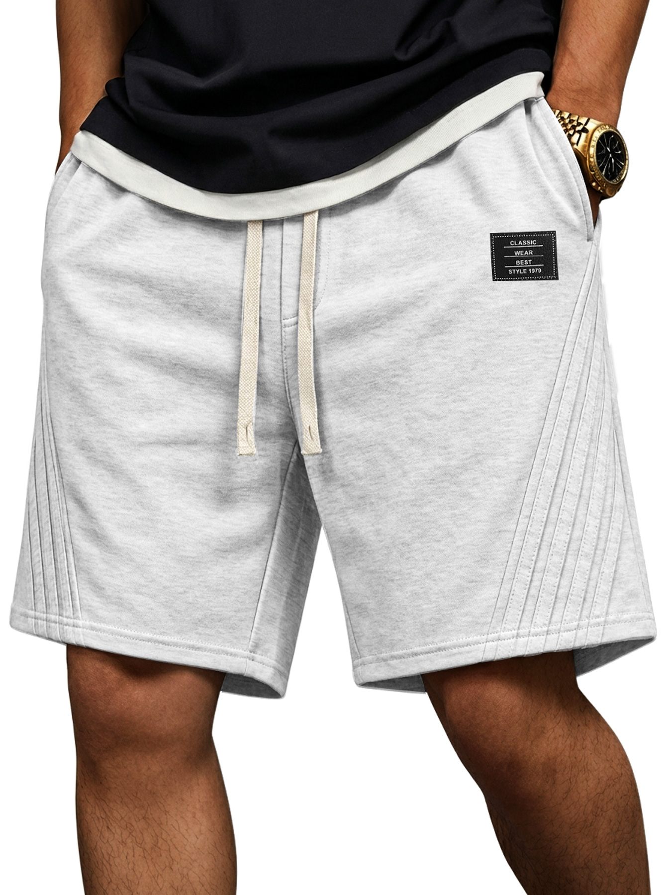 Men's Casual Loose-fitting Shorts With Diagonal Stripes And Embroidered Logo On The Side