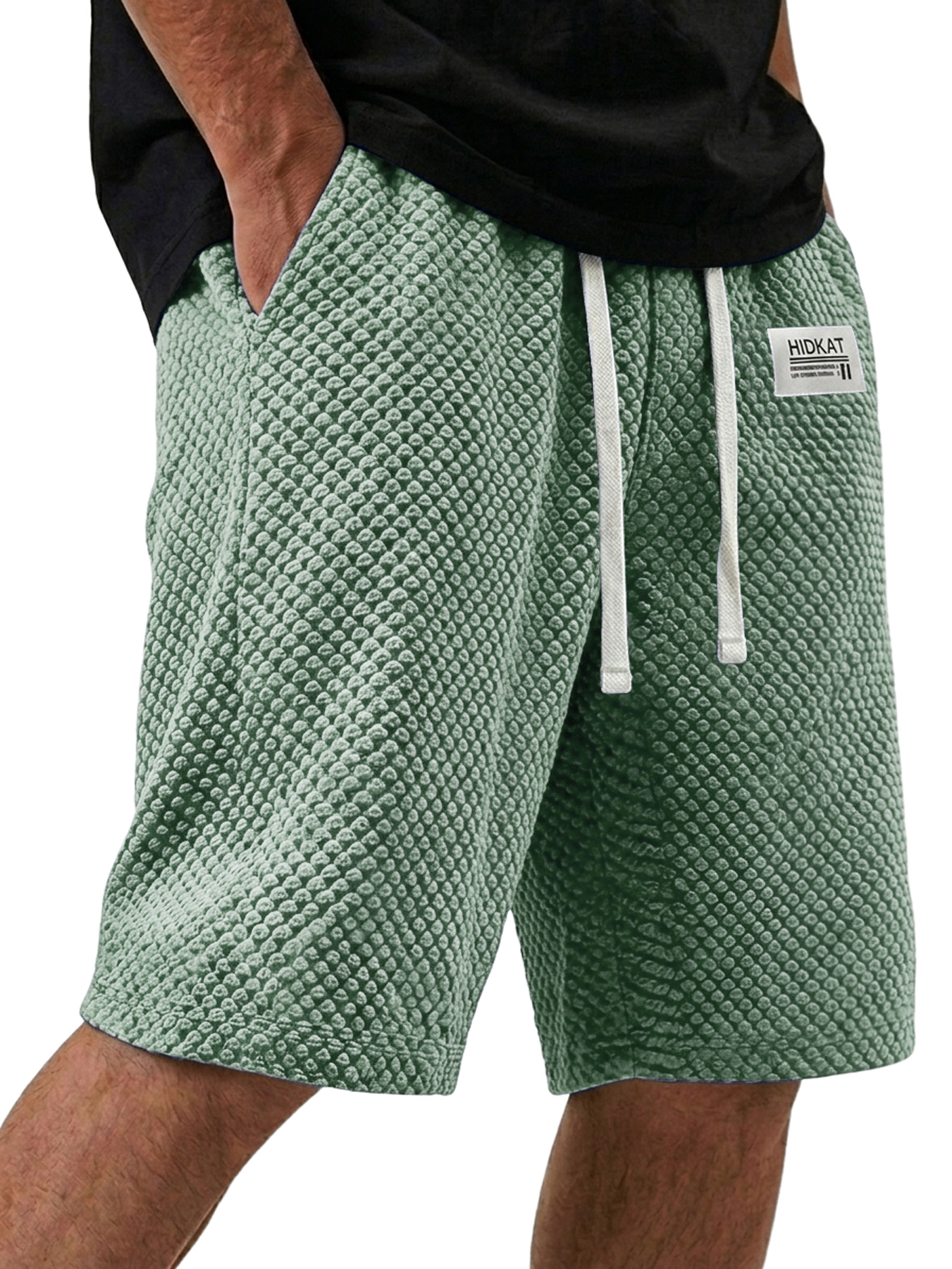Men's Casual Textured Embroidered Logo Loose Shorts